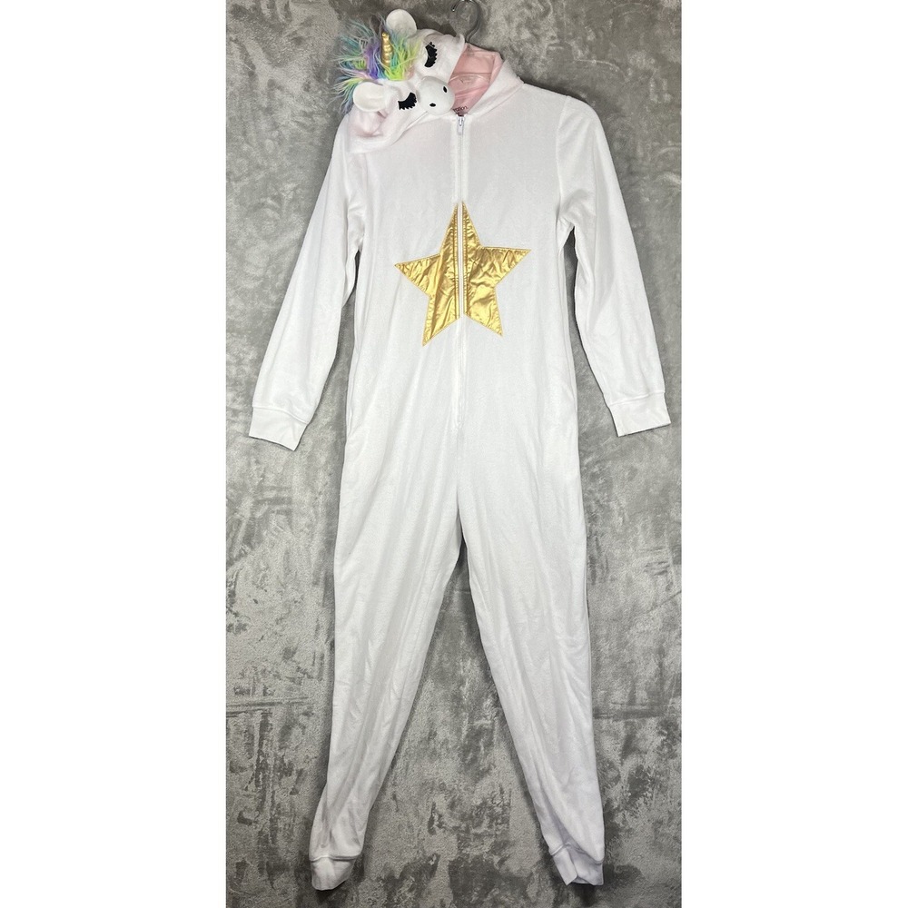 Xhilaration SZ S Hooded Unicorn One Piece Fleece Sleeper Girls Star Pockets Tail